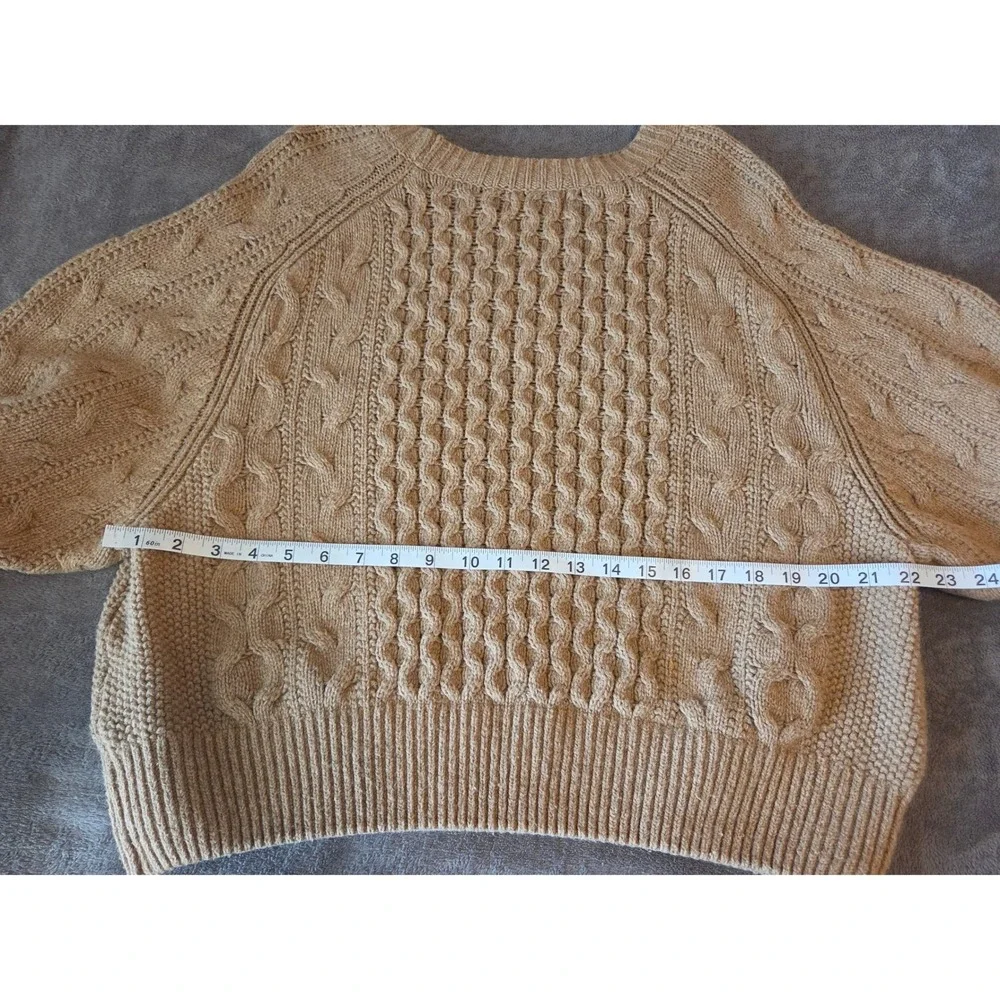 Women's Tan Cable Knit Raglan Sweater Cotton Wool Blend L